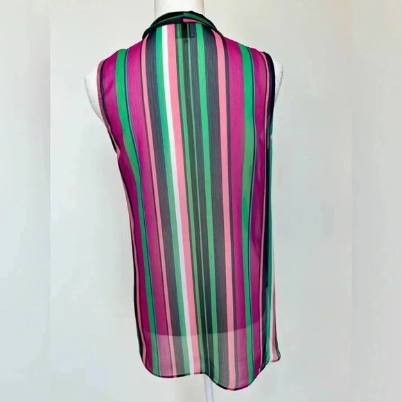 Anne Klein Women's Sleeveless Sheer Stripe Blouse Size 4 - Picture 2 of 7